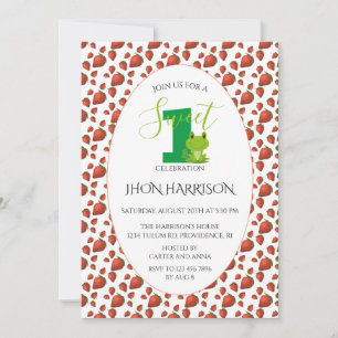 Invitation Fraise de grenouille Première fête d'anniversaire 