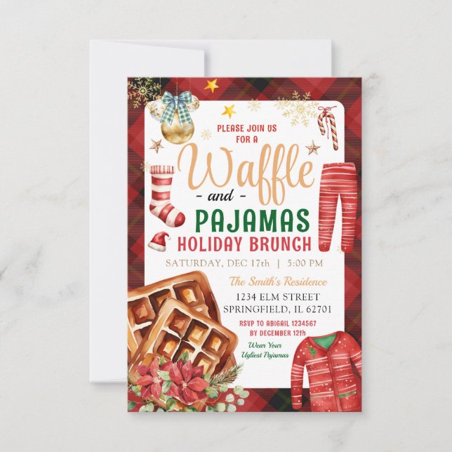 Invitation Fraise de Noël et pyjamas Brunch de Noël (Devant)