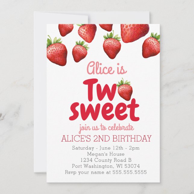 Invitation fraise deux doux 2e anniversaire (Devant)