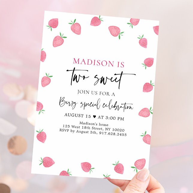 Invitation Fraise deux doux Anniversaire (Créateur téléchargé)