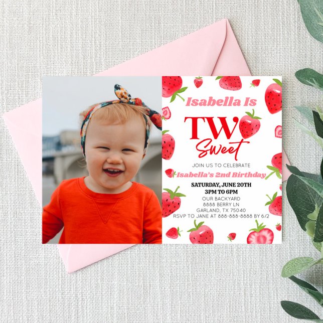 Invitation Fraise Deux Sweet Photo 2e fête d'anniversaire (Créateur téléchargé)