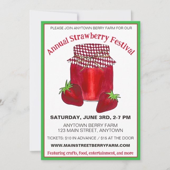 Invitation Fraise Festival Berry Farm Berries Jam été (Devant)