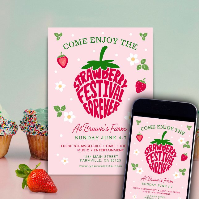 Invitation Fraise Festival Forever Cute Personnalisable (Créateur téléchargé)