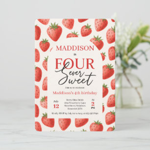 Invitation Fraise Four Ever Sweet 4e fête d'anniversaire