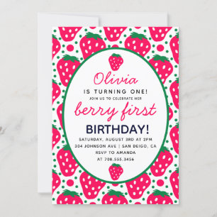 Invitation Fraise Girl Berry 1er fête d'anniversaire moderne