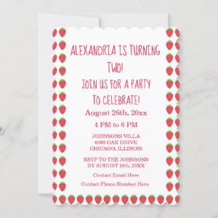Invitation Fraise Motif Party Custom Age 2e anniversaire