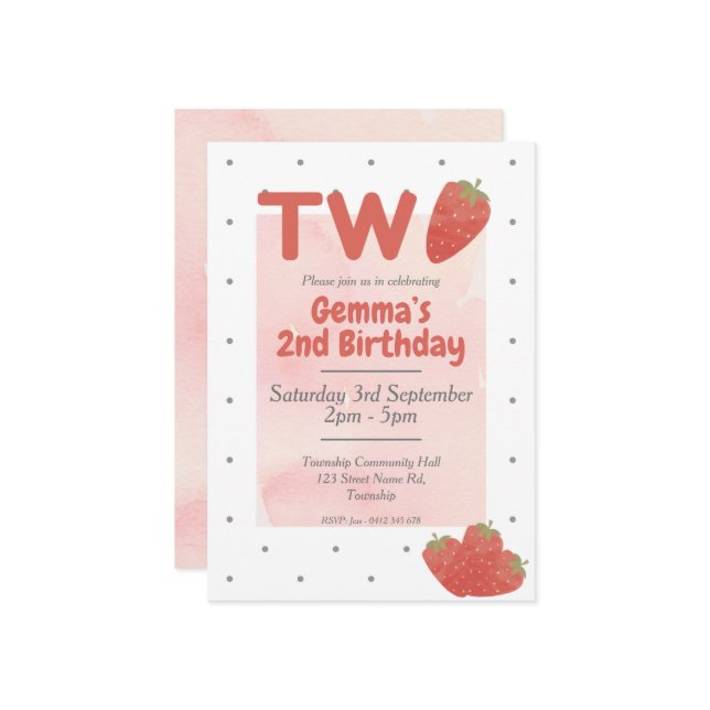 Invitation Fraise Polka Dot DEUX  2 (Devant/Arrière en situation)
