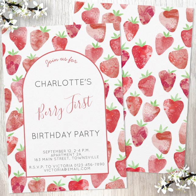 Invitation Fraise Premier anniversaire (Créateur téléchargé)