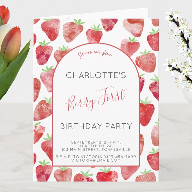Invitation Fraise Premier anniversaire (Créateur téléchargé)