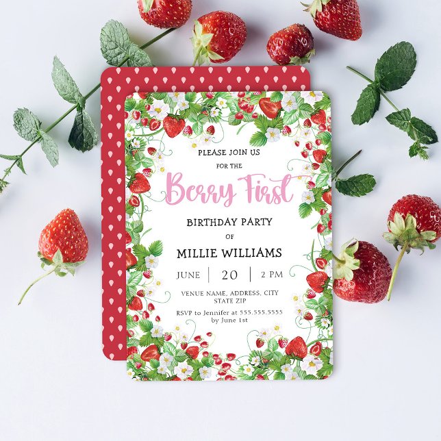 Invitation Fraise Premier anniversaire (Créateur téléchargé)