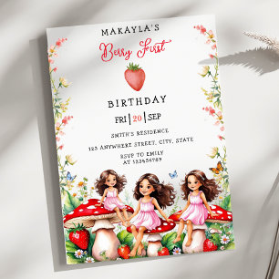 Invitation Fraise Première Fille Whimsical Fête Anniversaire