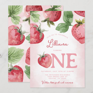 Invitation Fraise rose 1er anniversaire