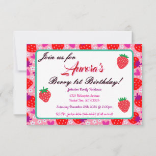 Invitation Fraise rose 1er anniversaire