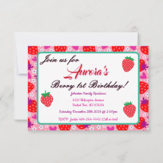 Invitation Fraise rose 1er anniversaire