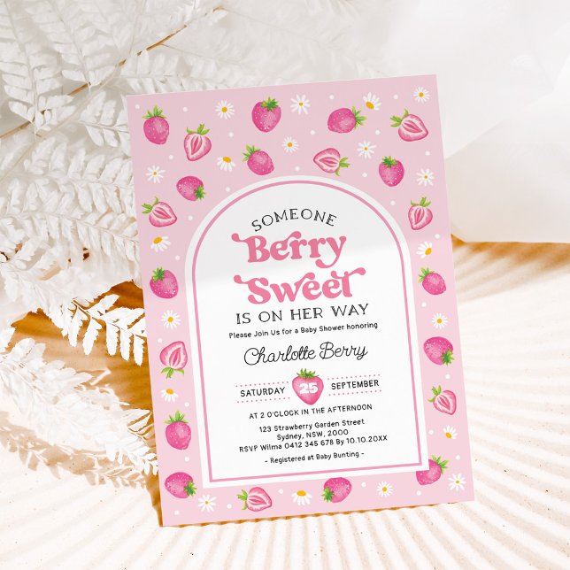 Invitation Fraise rose Retro Berry Sweet Baby Girl Douche (Créateur téléchargé)