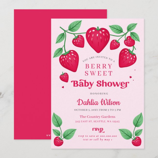 Invitation Fraise rose Rouge Berry Baby shower sucré (Devant / Derrière)
