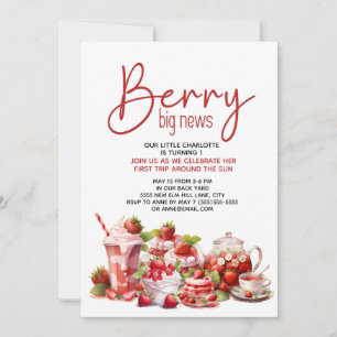 Invitation Fraise Rose Rouge Blanc 1er Anniversaire