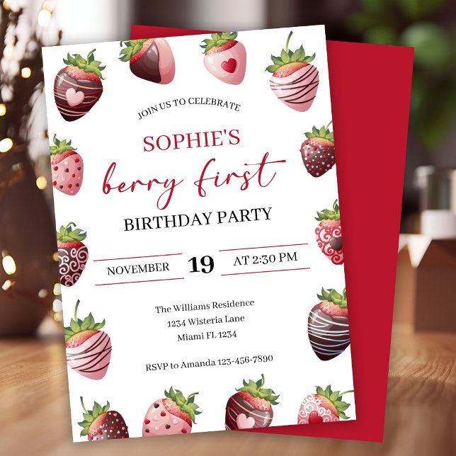 Invitation Fraise rouge 1er Berry Premier anniversaire (Créateur téléchargé)