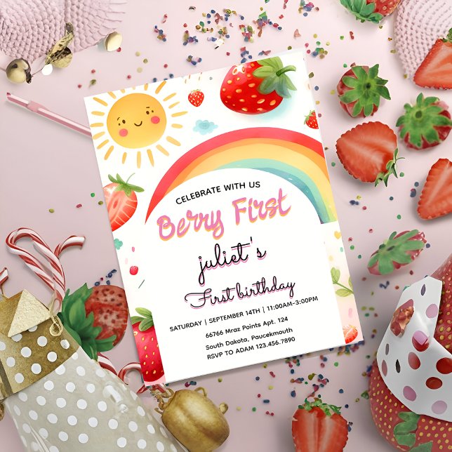 Invitation fraise rouge 1ère fête Premier anniversaire (Créateur téléchargé)