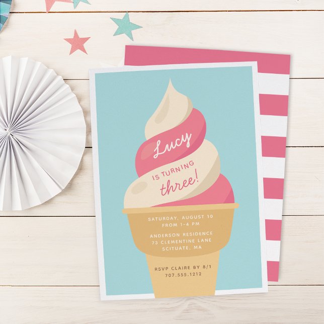 Invitation Fraise Swirl Ice Cream Anniversaire de enfant Part (Créateur téléchargé)