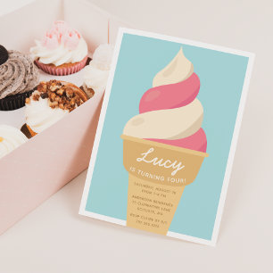 Invitation Fraise Swirl Ice Cream Anniversaire de enfant Part