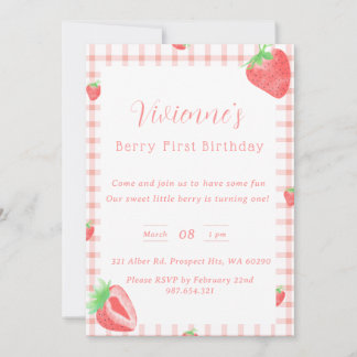 Invitation Fraise Thématique Premier anniversaire de fête Inv