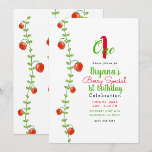 Invitation Fraise Vigne Baies Rouges 1 Un 1er Anniversaire