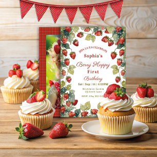 Invitation Fraise Vintage fille 1er anniversaire Photo