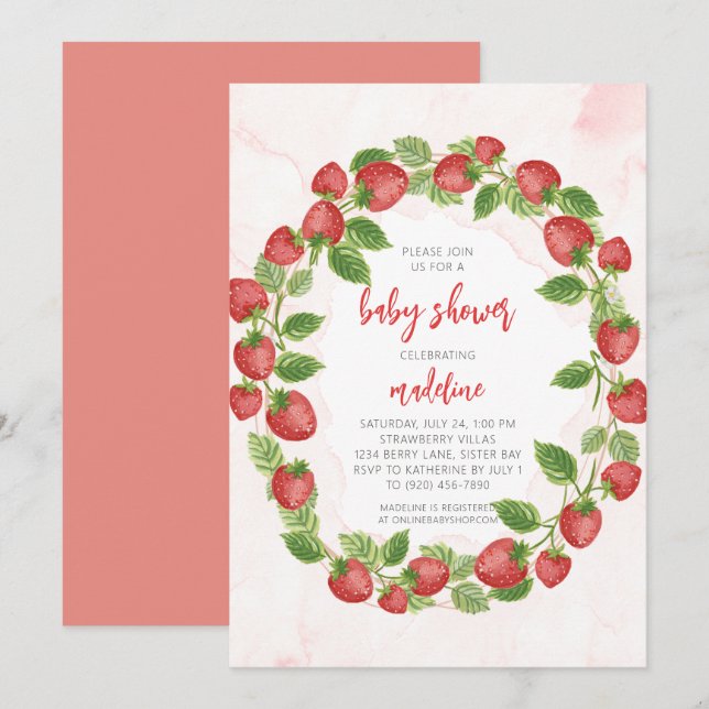 Invitation Fraises Baby shower de courge (Devant / Derrière)