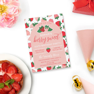 Invitation Fraises Berry rose Sweet fête d'anniversaire