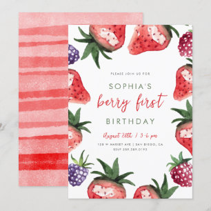 Invitation Fraises d'aquarelle douce Berry Premier anniversai