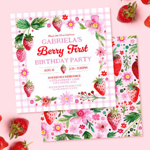 Invitation Fraises d'aquarelle Fille 1er anniversaire