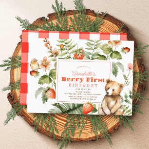 Invitation Fraises et Berry d'ours Premier 1er anniversaire