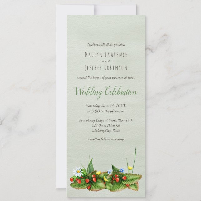 Invitation Fraises et mariage campagnard fleur sauvage (Devant)