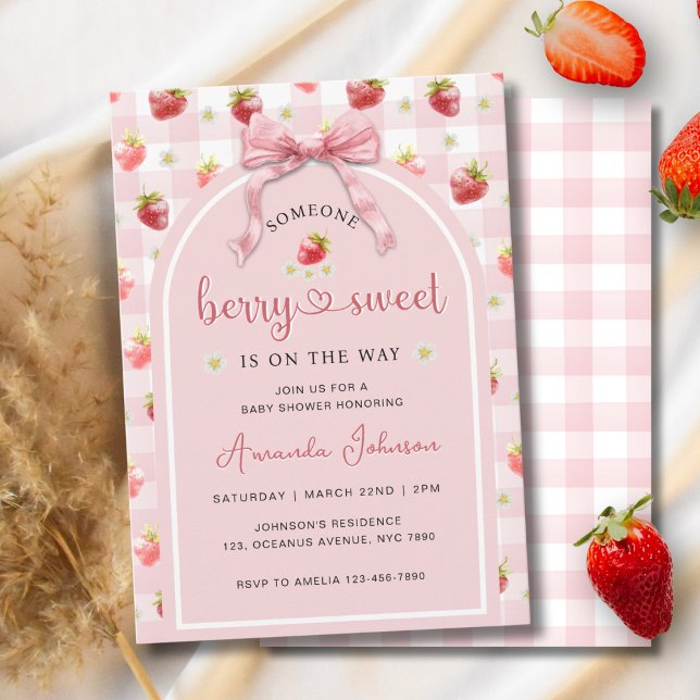 Invitation Fraises Ribbon Berry Baby shower doux (Créateur téléchargé)