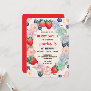 Invitation Fraises rouges 1ère fête d'anniversaire pour enfan