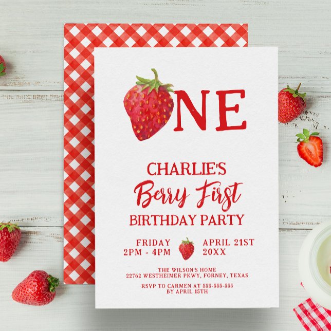 Invitation Fraises rouges Berry d'été Premier anniversaire (Créateur téléchargé)