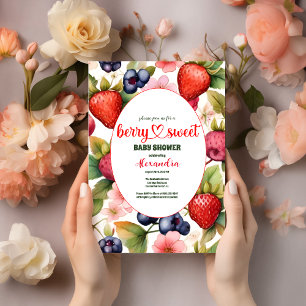 Invitation Framboise colorée baby shower fraise