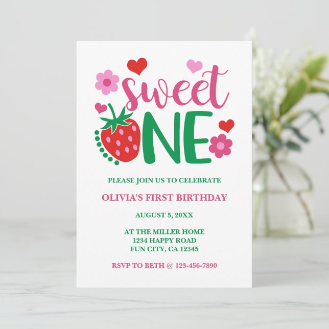 Invitation Framboise rouge sucré un premier anniversaire (Debout devant)