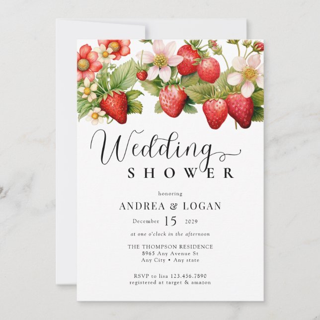 Invitation Framboise | Wedding shower aquarelle (Devant)