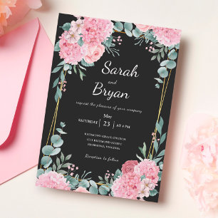 Invitation Frame Boho Rose Noir Floral Mariage élégant