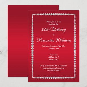 Invitation Frame Diamond Glitzy & Ruby Red Anniversaire