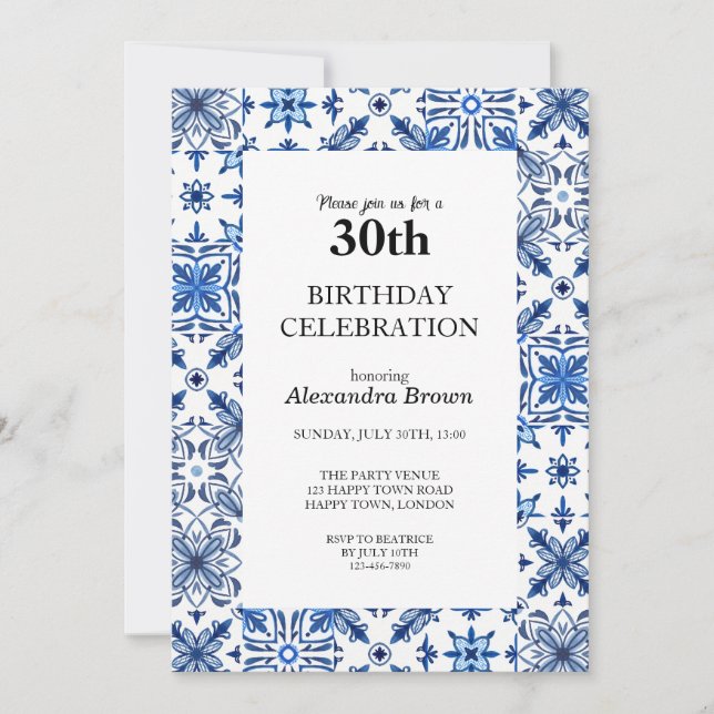 Invitation Frame en tuiles méditerranéennes 30e anniversaire  (Devant)