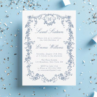 Frame Floral bleu Français Sweet 16 Anniversaire