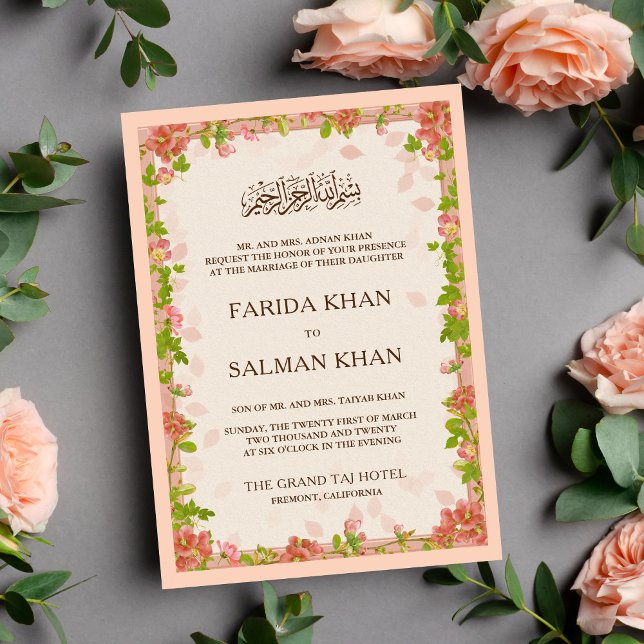 Invitation Frame Florale de Pêche Rustique Mariage musulman i (Créateur téléchargé)