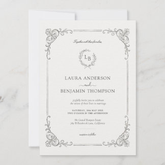 Invitation Frame Laurel Wreath Baroque Mariage élégant