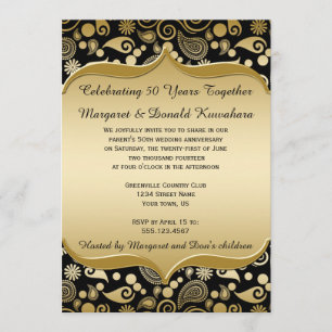 Invitation Frame Ornate Paisley en or noir 50e anniversaire