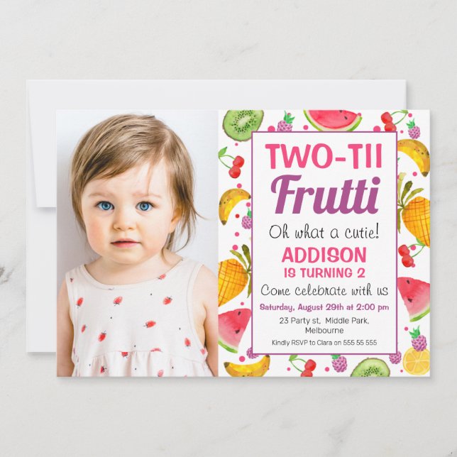 Invitation Frame Photo Deux tti Frutti 2e anniversaire (Devant)