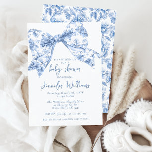 Invitation Français Bleu Toile Bow Sweet Baby Boy Douche