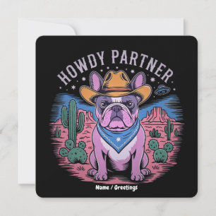 Invitation Français Bulldog Cowboy UFO Drôle Ouest Vintage
